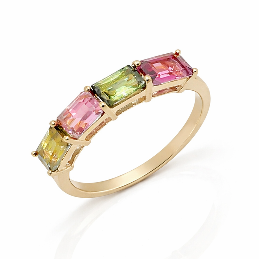 Royal Multi Tourmaline Octagon Bar Ring in 925 Sterling Silver