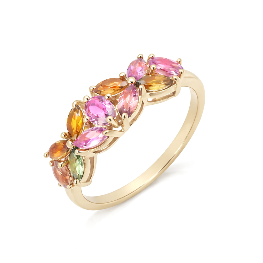 Multi Tourmaline Vintage Marquise Ring in 925 Sterling Silver