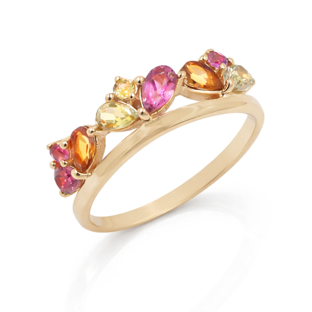 Multi Tourmaline Queen Crown Designer Ring in 925 Silver