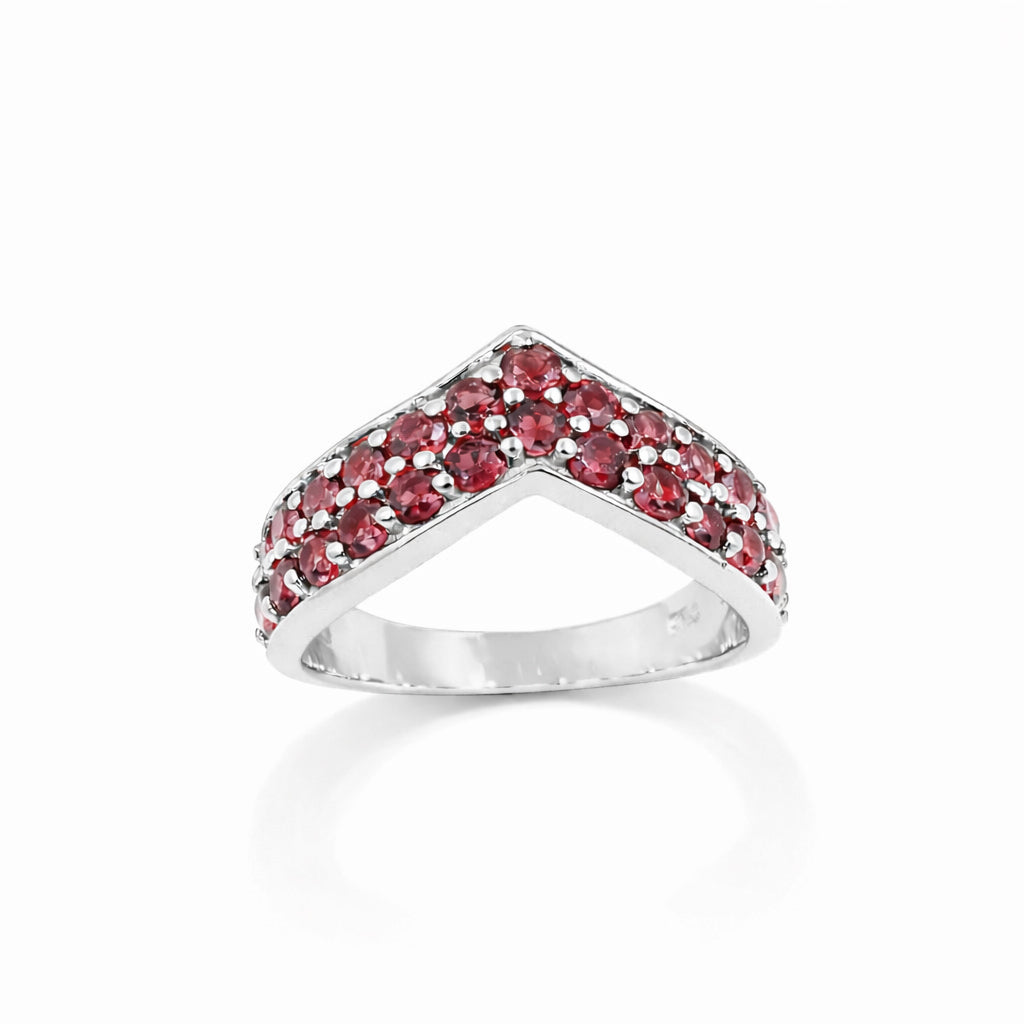 Garnet 26 Round Stone Queen Crown Design Sterling Silver Designer Ring