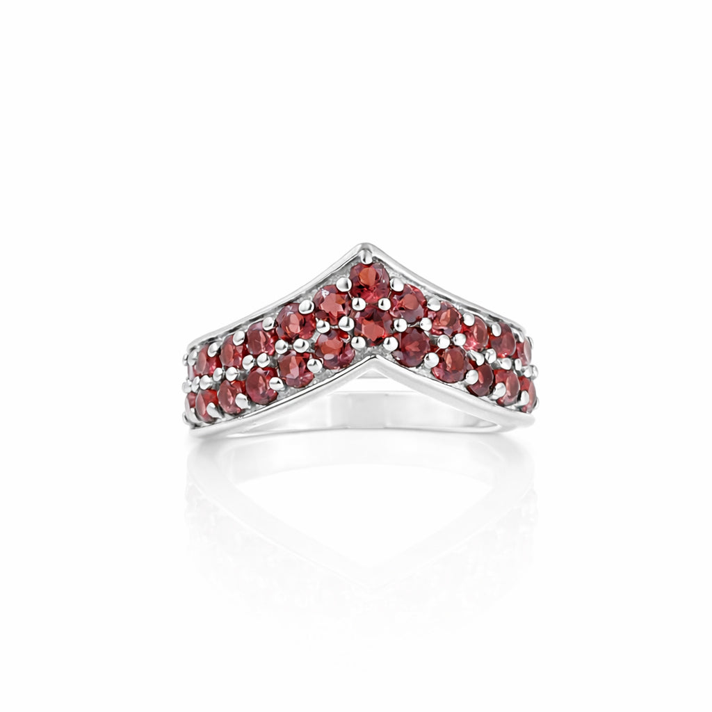 Garnet 26 Round Stone Queen Crown Design Sterling Silver Designer Ring