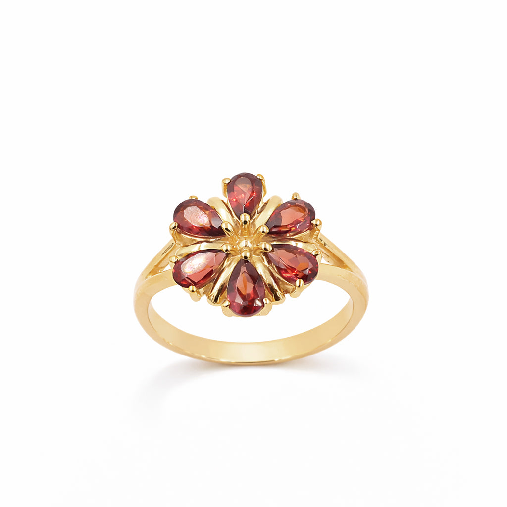 Garnet Red Lily Flower 6 Pear Shape Stone Floral Designer Sterling Silver Ring