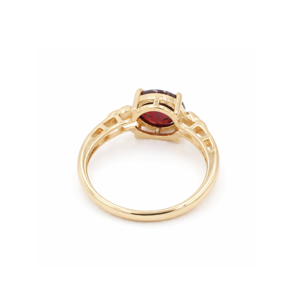 Garnet Solitaire Ring – Round Shape Single Stone Fancy Band Sterling Silver Designer Ring