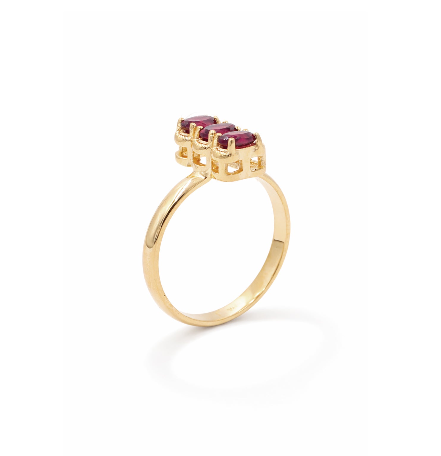 Garnet Three Stone Oval Gemstone Bar Design Sterling Silver 925 Prong Set Designer Ring