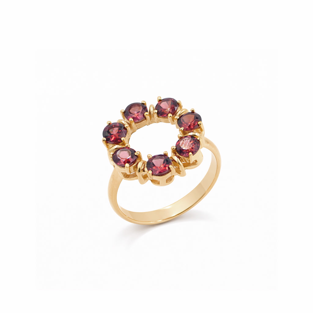 Seven Days of Love Garnet Circle 7 Round Stone Prong Set Sterling Silver Designer Ring