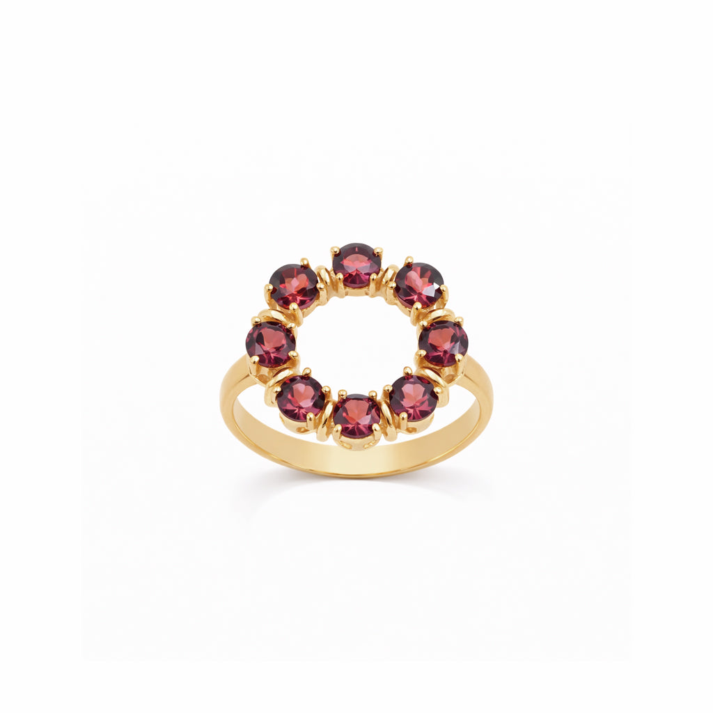 Seven Days of Love Garnet Circle 7 Round Stone Prong Set Sterling Silver Designer Ring