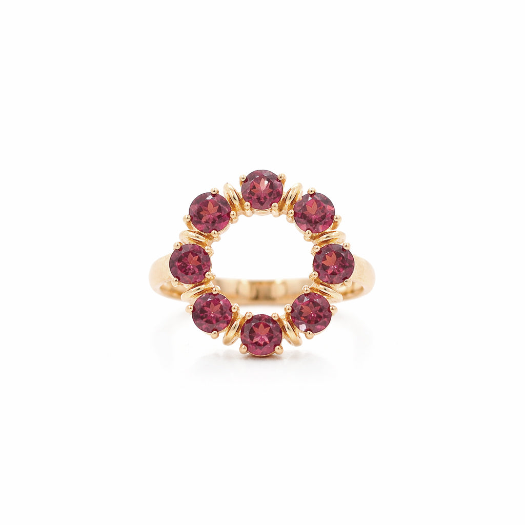 Seven Days of Love Garnet Circle 7 Round Stone Prong Set Sterling Silver Designer Ring