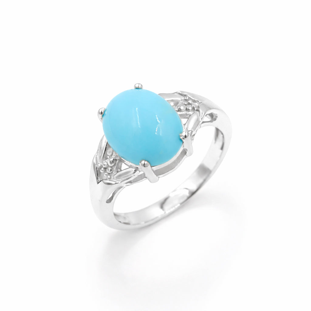 Turquoise Oval Cabochon Ring 925 Silver Triangle Dot Band