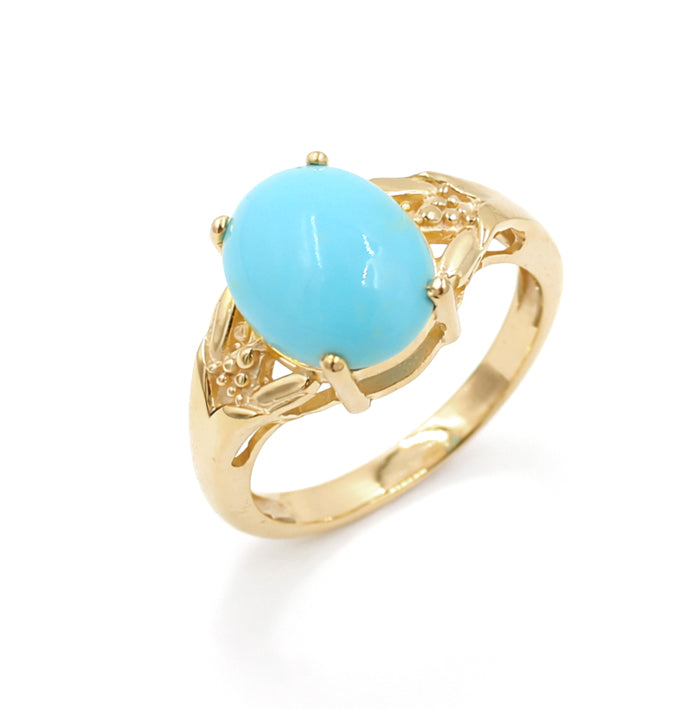 Turquoise Oval Cabochon Ring 925 Silver Triangle Dot Band