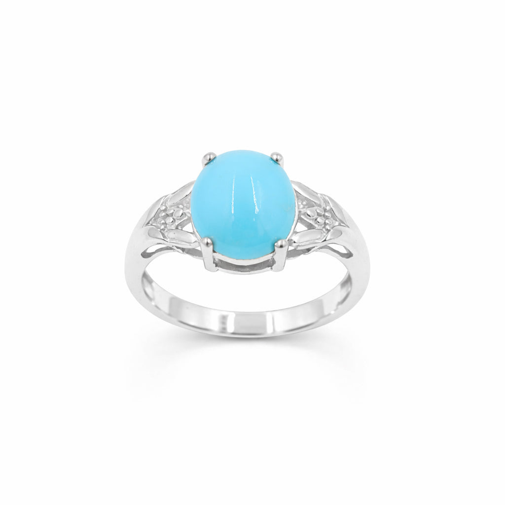 Turquoise Oval Cabochon Ring 925 Silver Triangle Dot Band