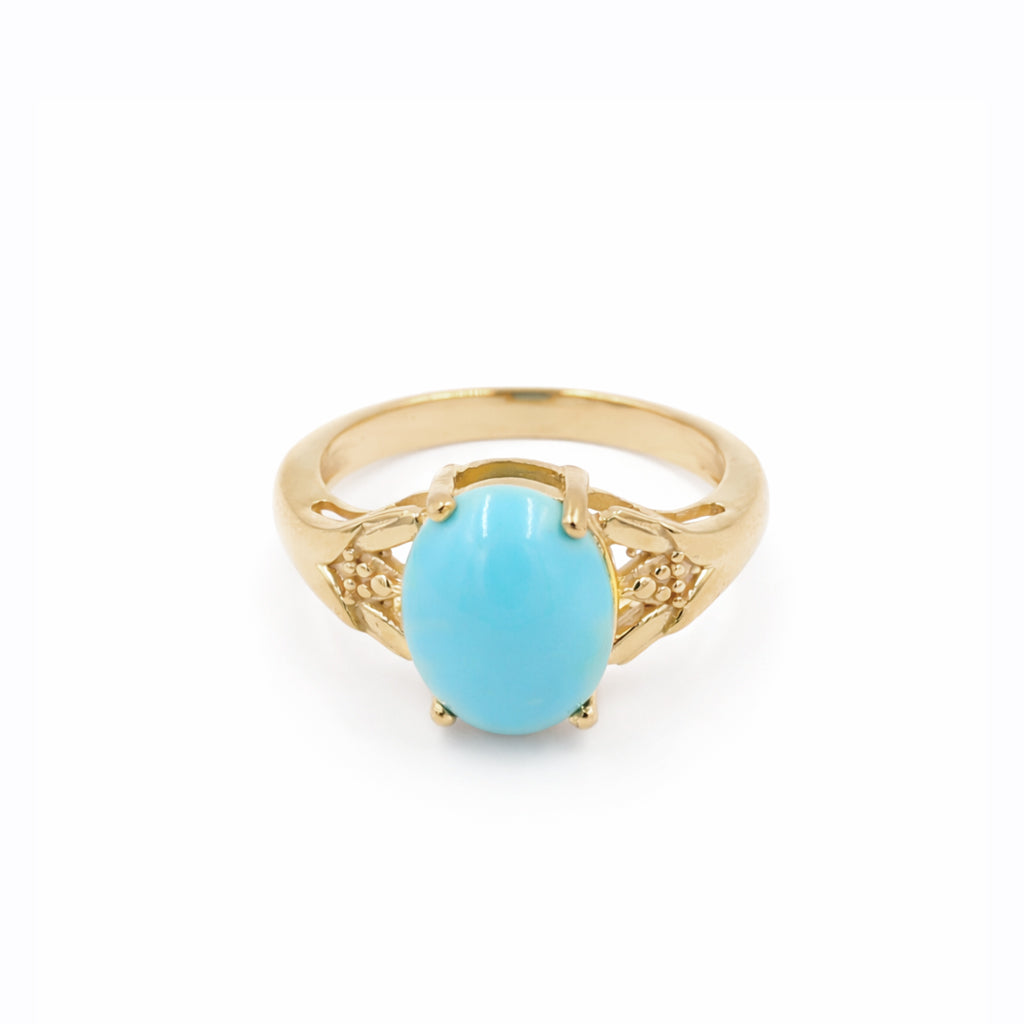 Turquoise Oval Cabochon Ring 925 Silver Triangle Dot Band