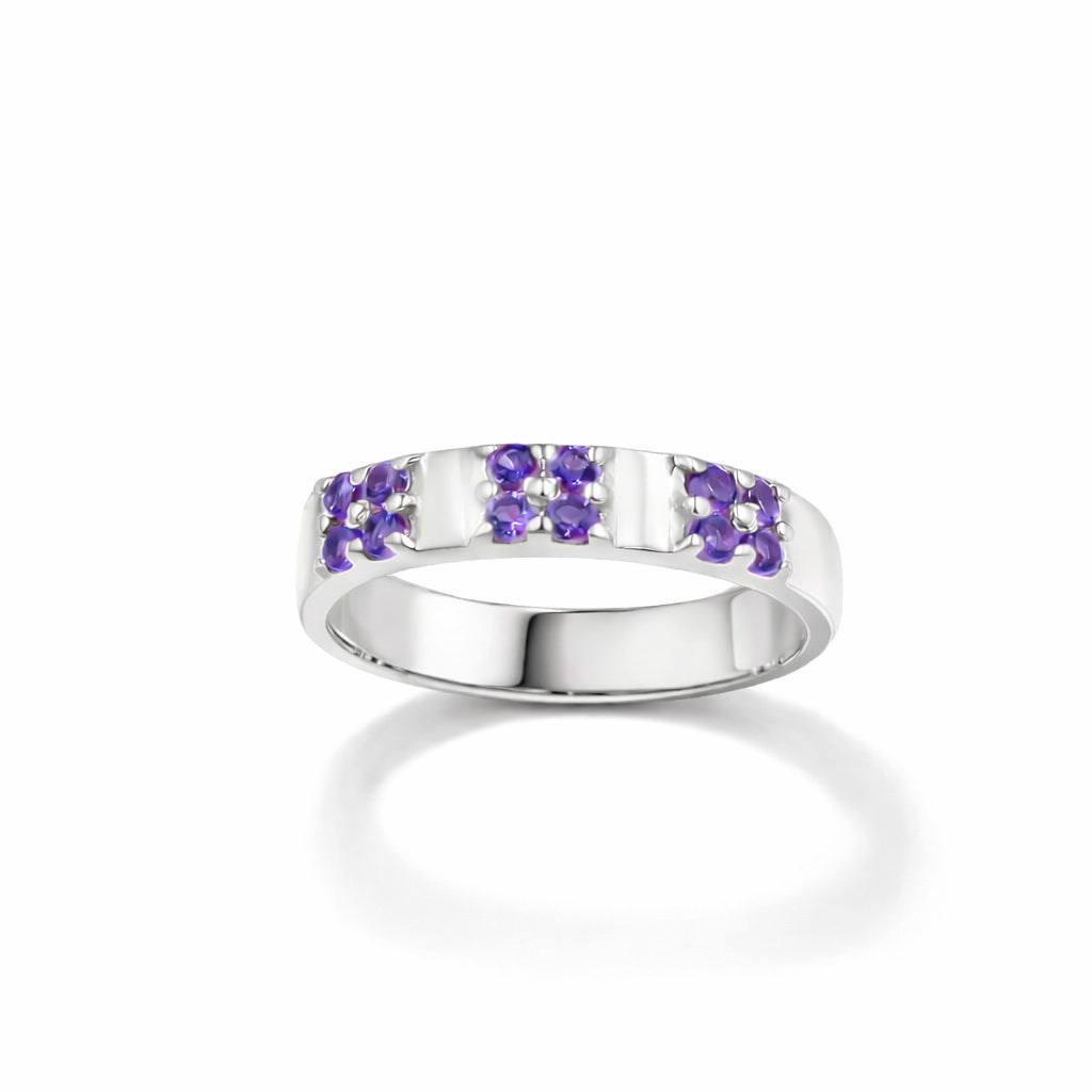 Amethyst Round Stone Cluster Band Ring Designer Ring