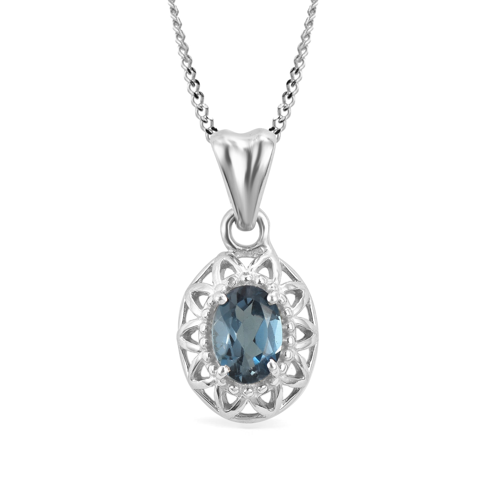 London Blue Topaz Oval Pendant with Prong Setting