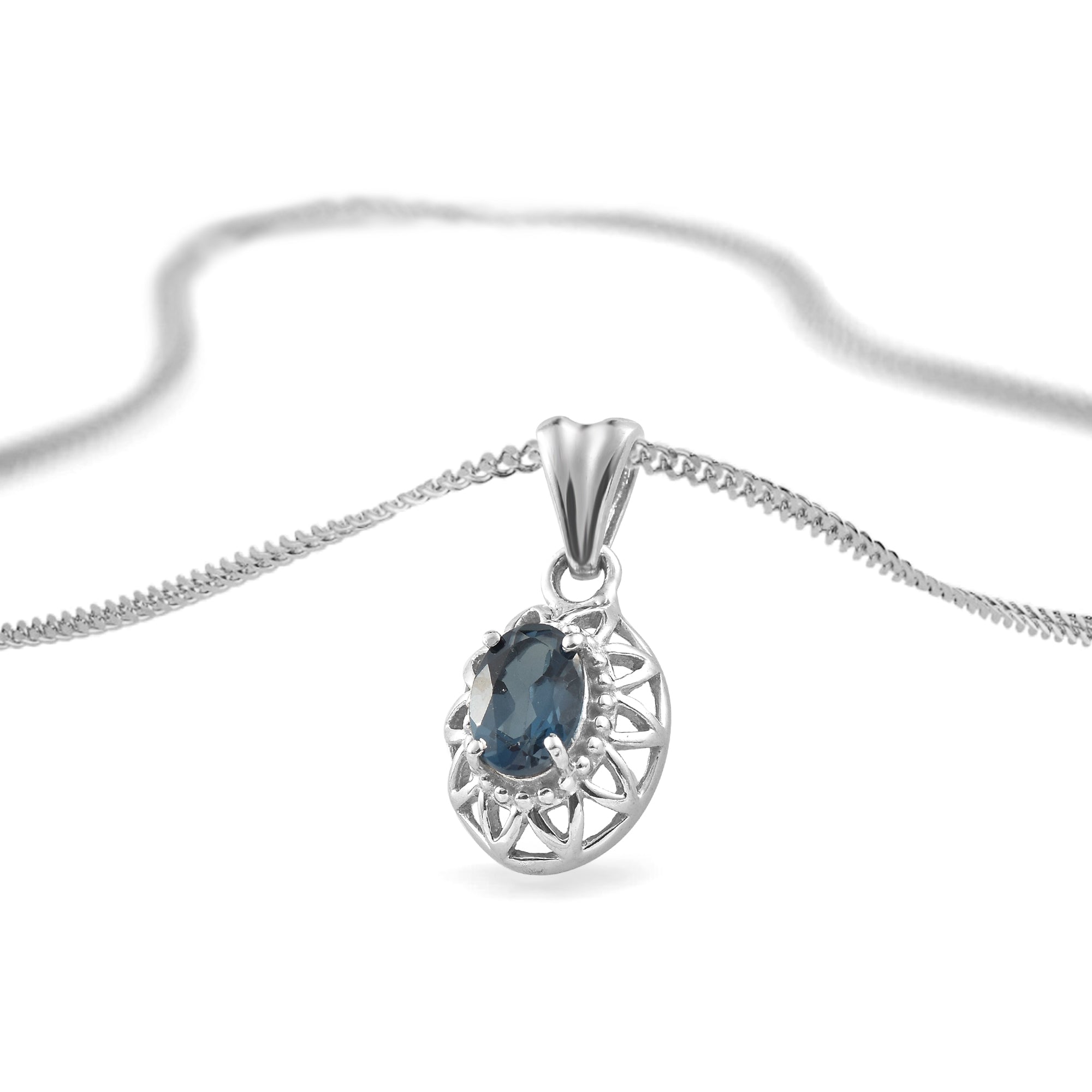 London Blue Topaz Oval Pendant with Prong Setting