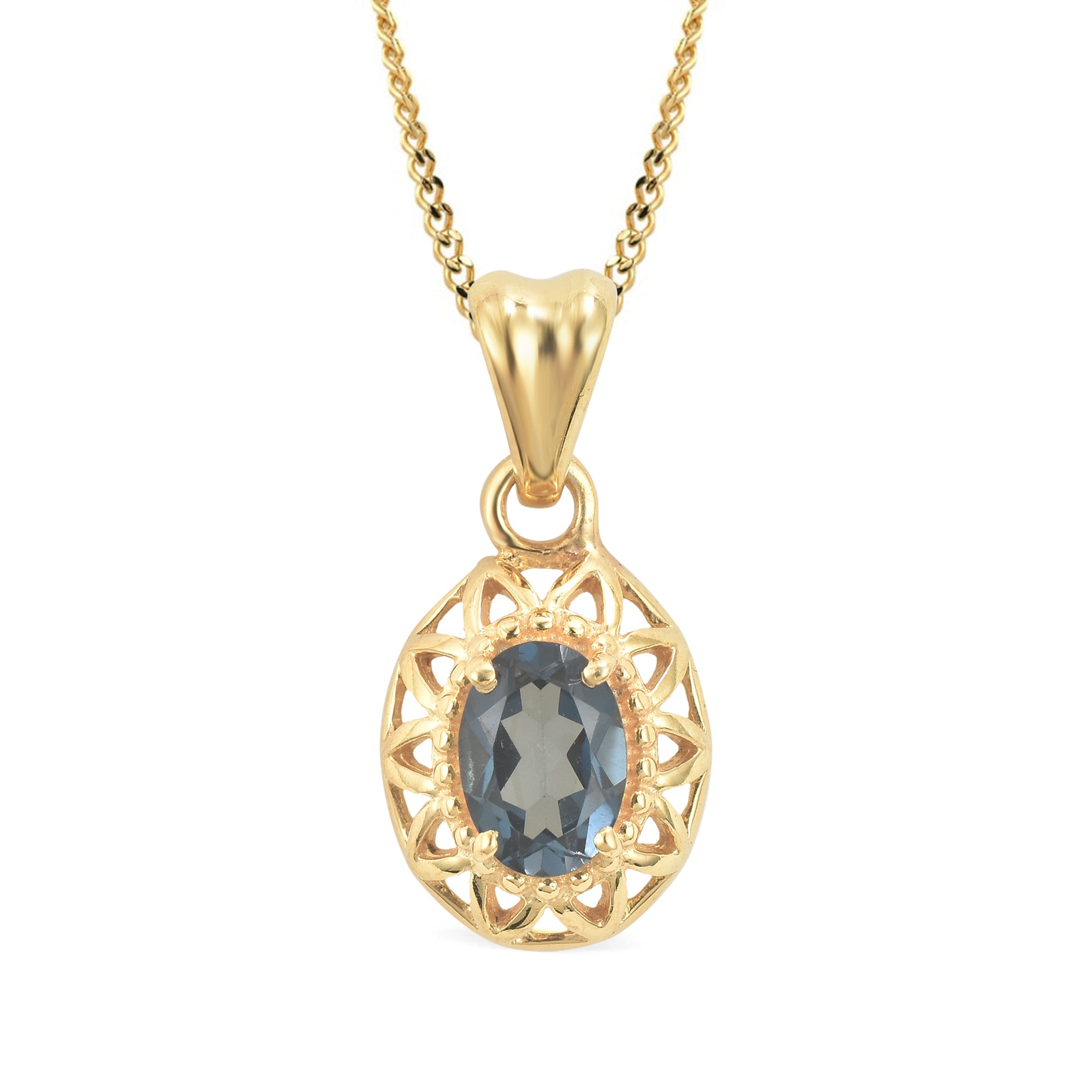London Blue Topaz Oval Pendant with Prong Setting