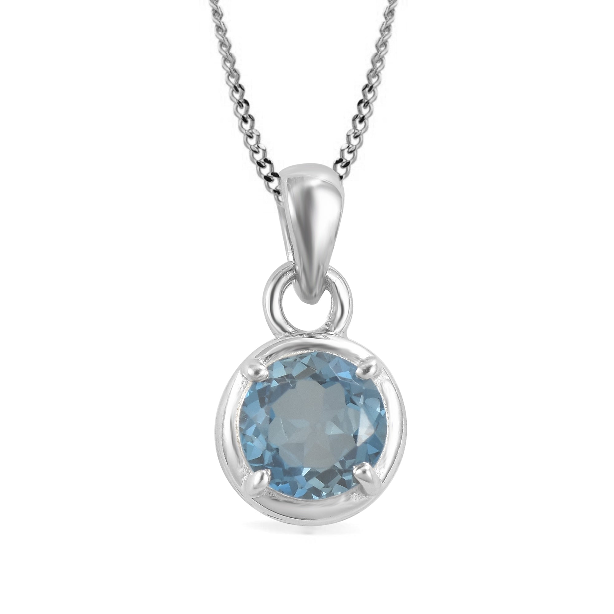 London Blue Topaz Round Pendant with Prong Setting