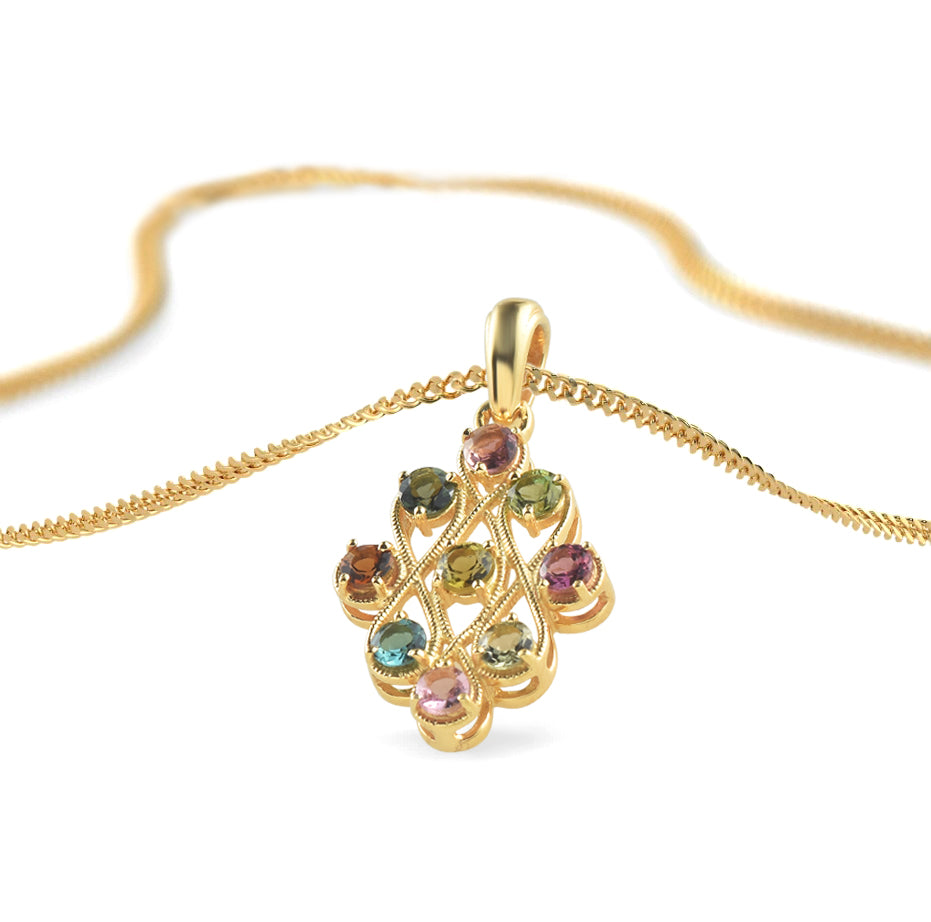 Multi Tourmaline Round Pendant with Prong Setting
