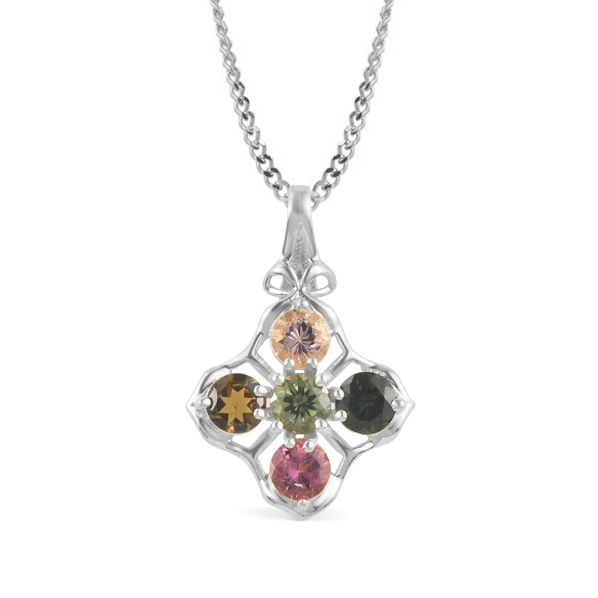 Multi Tourmaline Round Pendant with Prong Setting