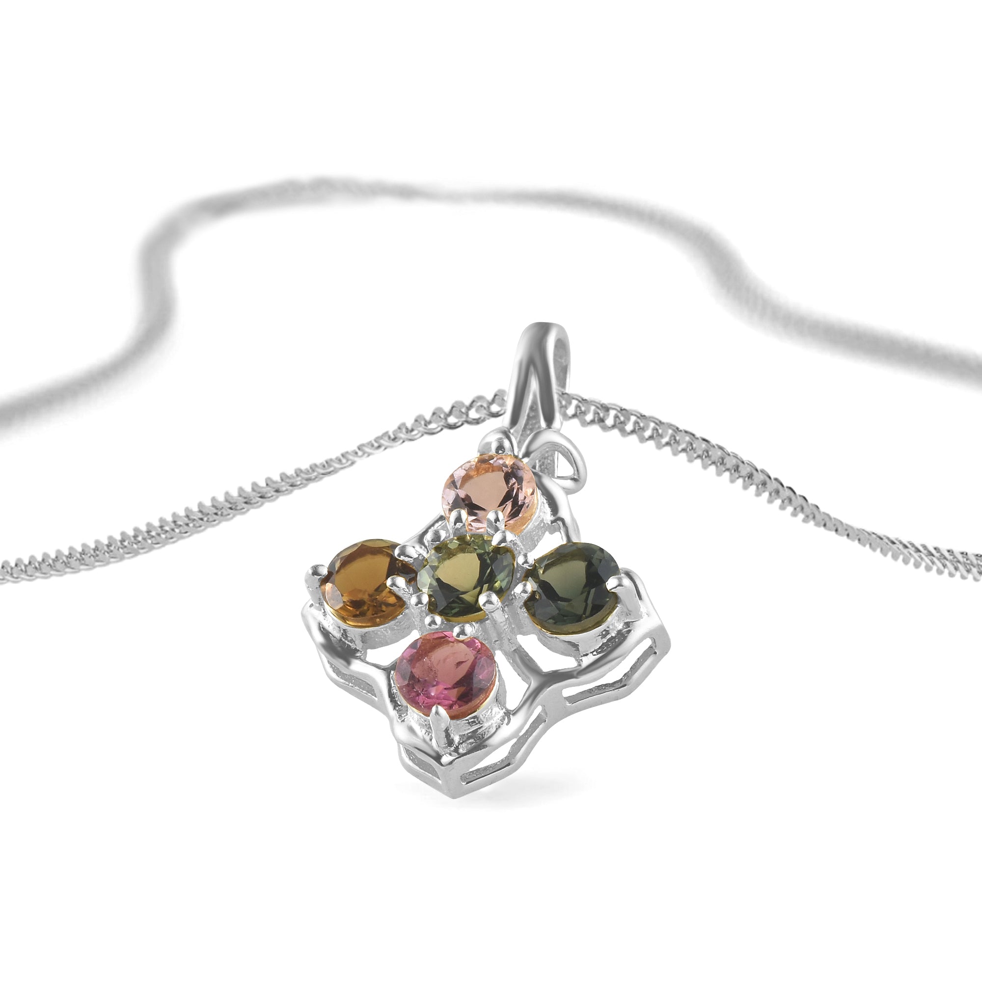 Multi Tourmaline Round Pendant with Prong Setting