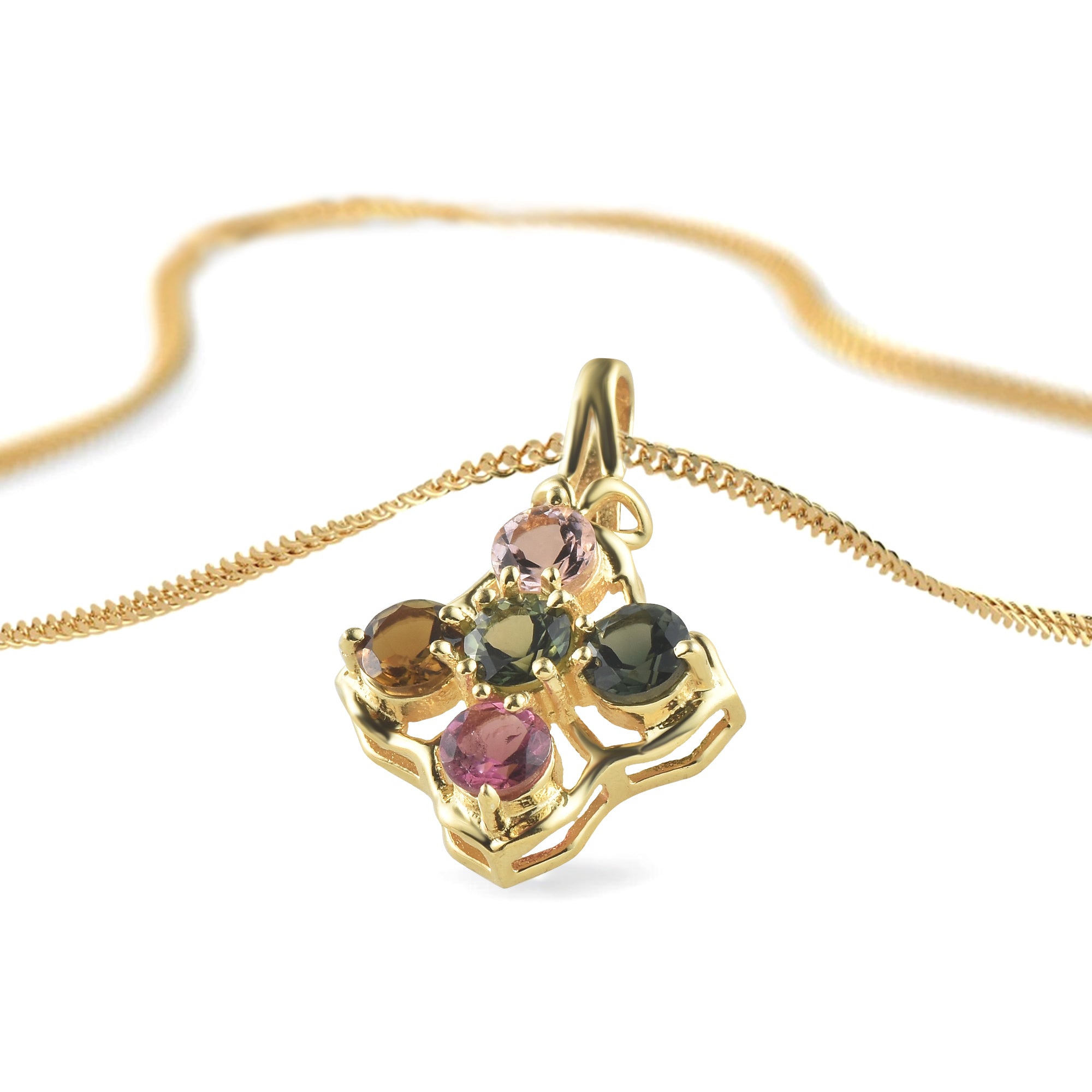 Multi Tourmaline Round Pendant with Prong Setting