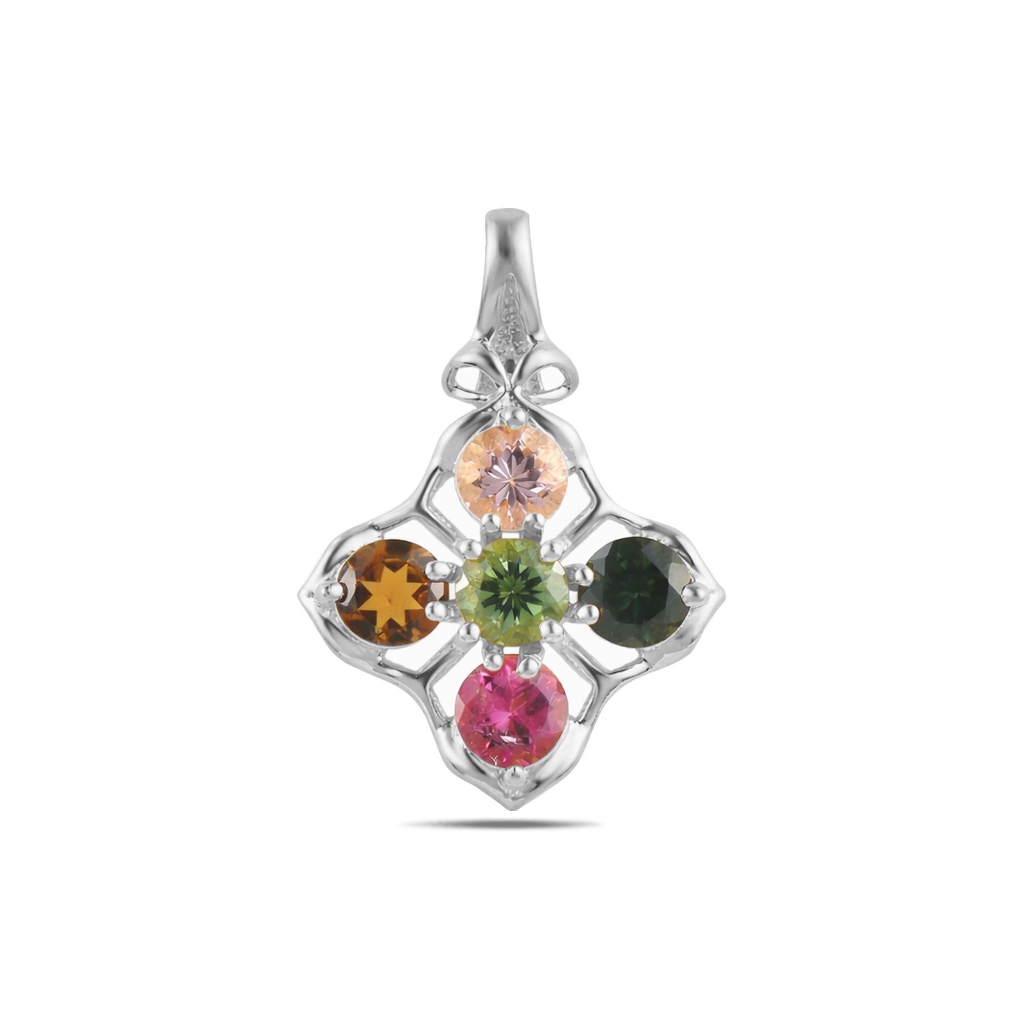 Multi Tourmaline Round Pendant with Prong Setting