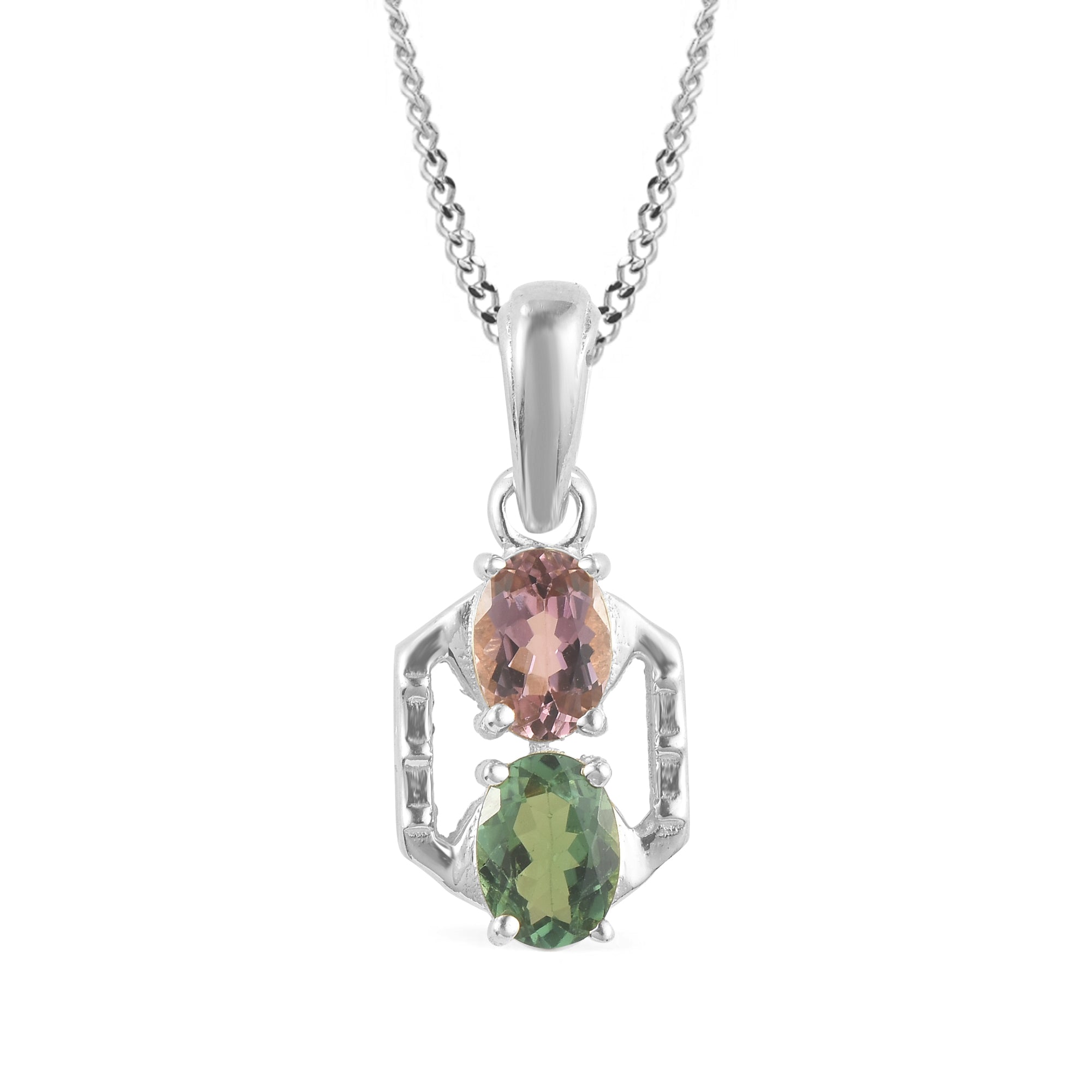 Multi Tourmaline Oval Pendant with Prong Setting