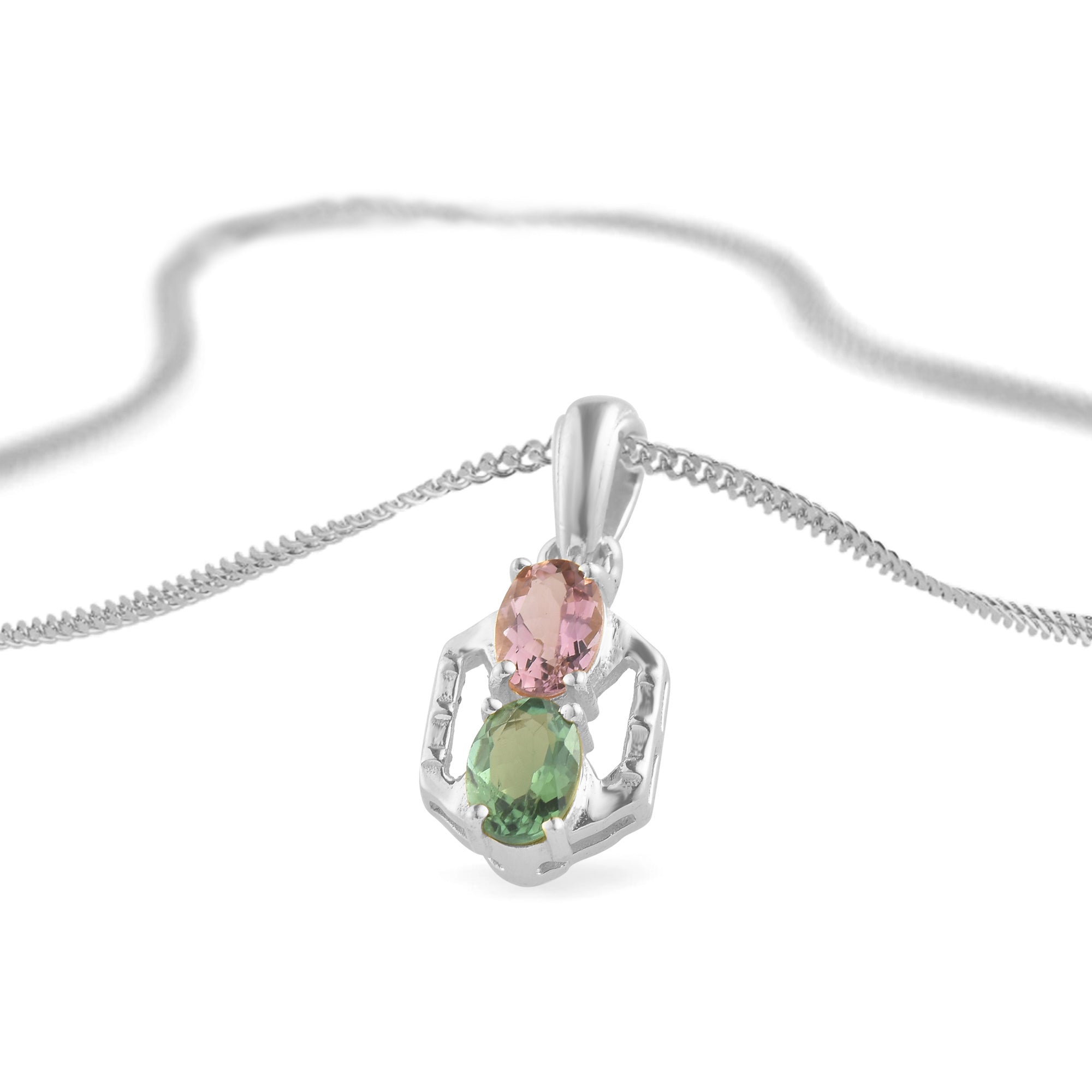 Multi Tourmaline Oval Pendant with Prong Setting