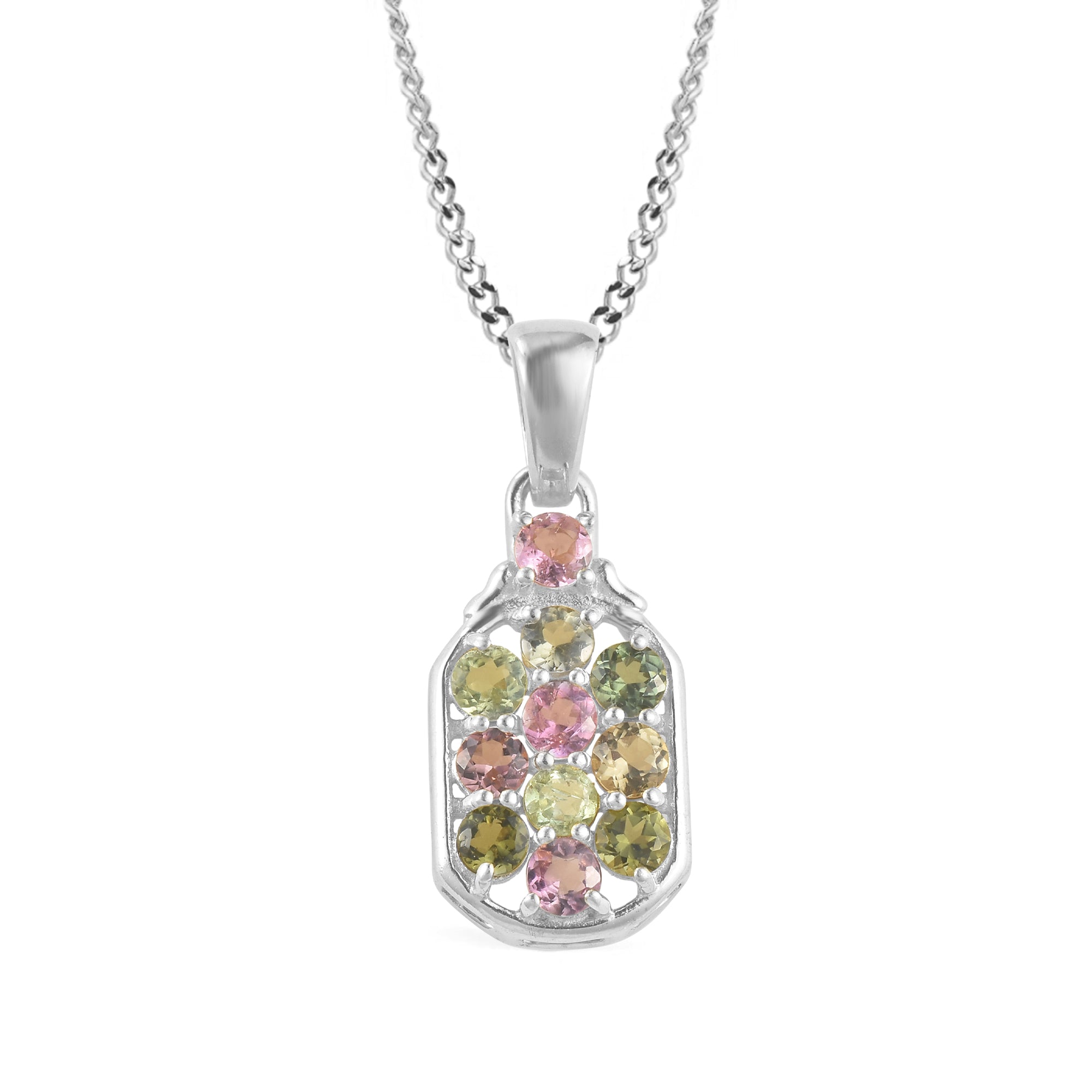 Multi Tourmaline Round Pendant with Prong Setting
