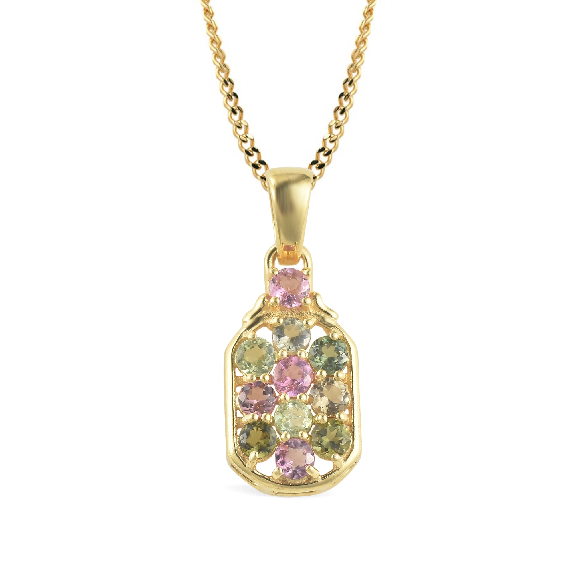 Multi Tourmaline Round Pendant with Prong Setting