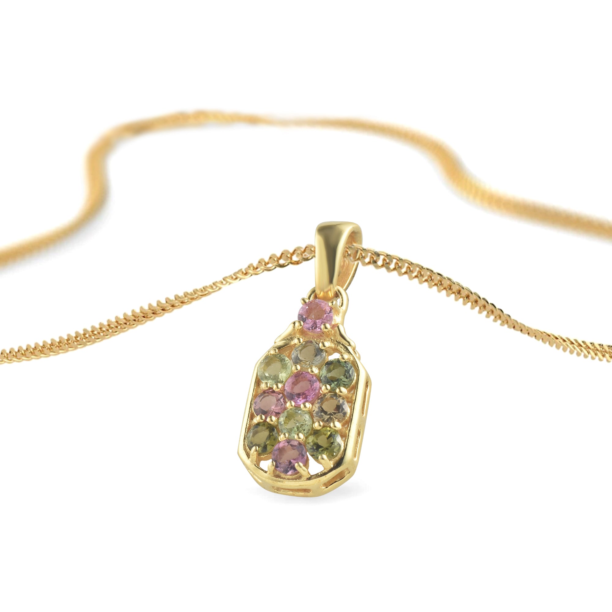 Multi Tourmaline Round Pendant with Prong Setting