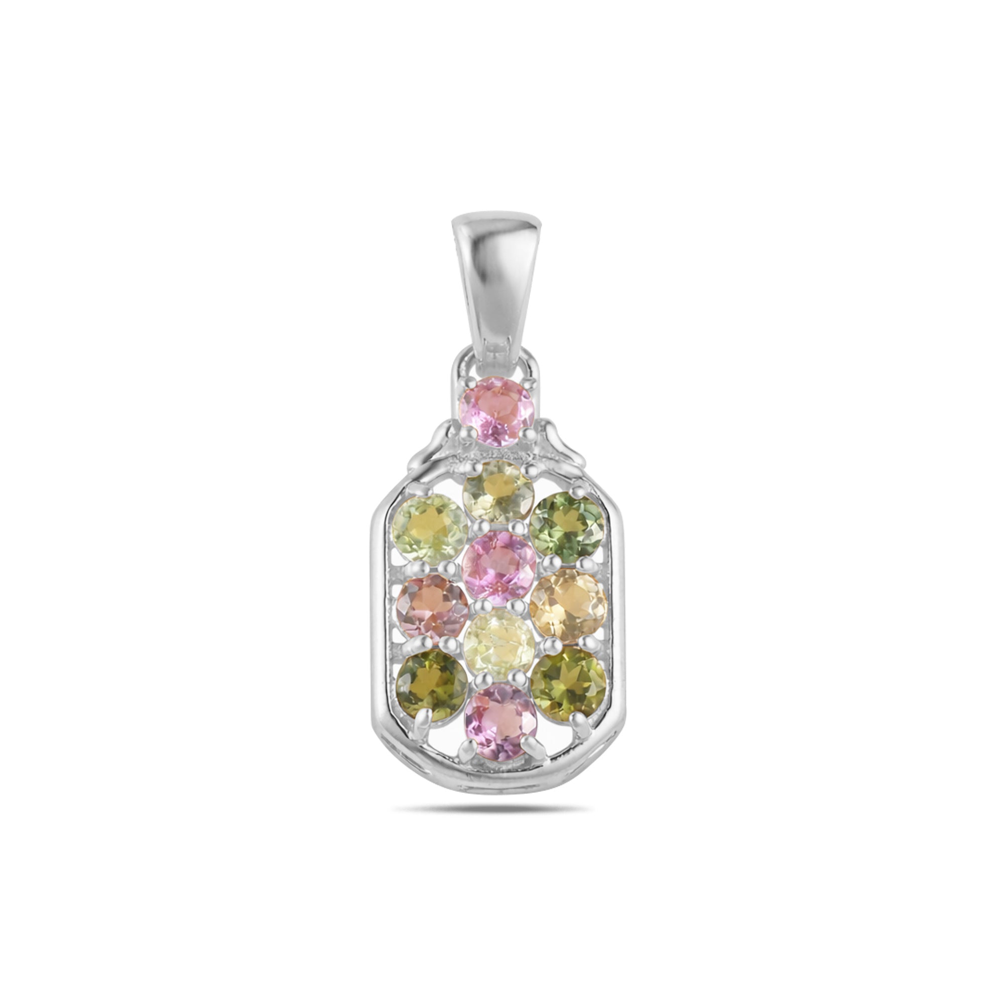 Multi Tourmaline Round Pendant with Prong Setting