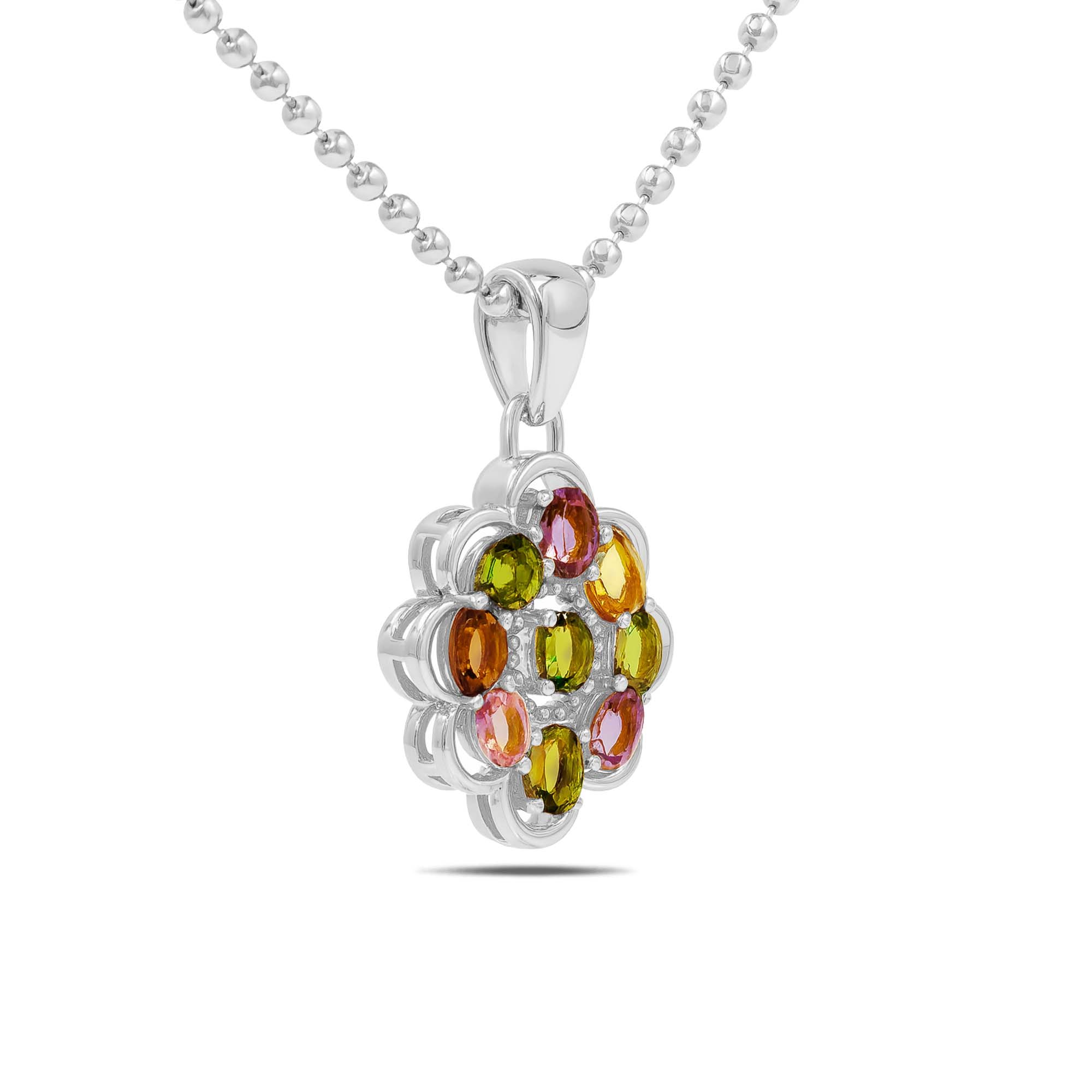 Multi Tourmaline Oval Pendant with Prong Setting