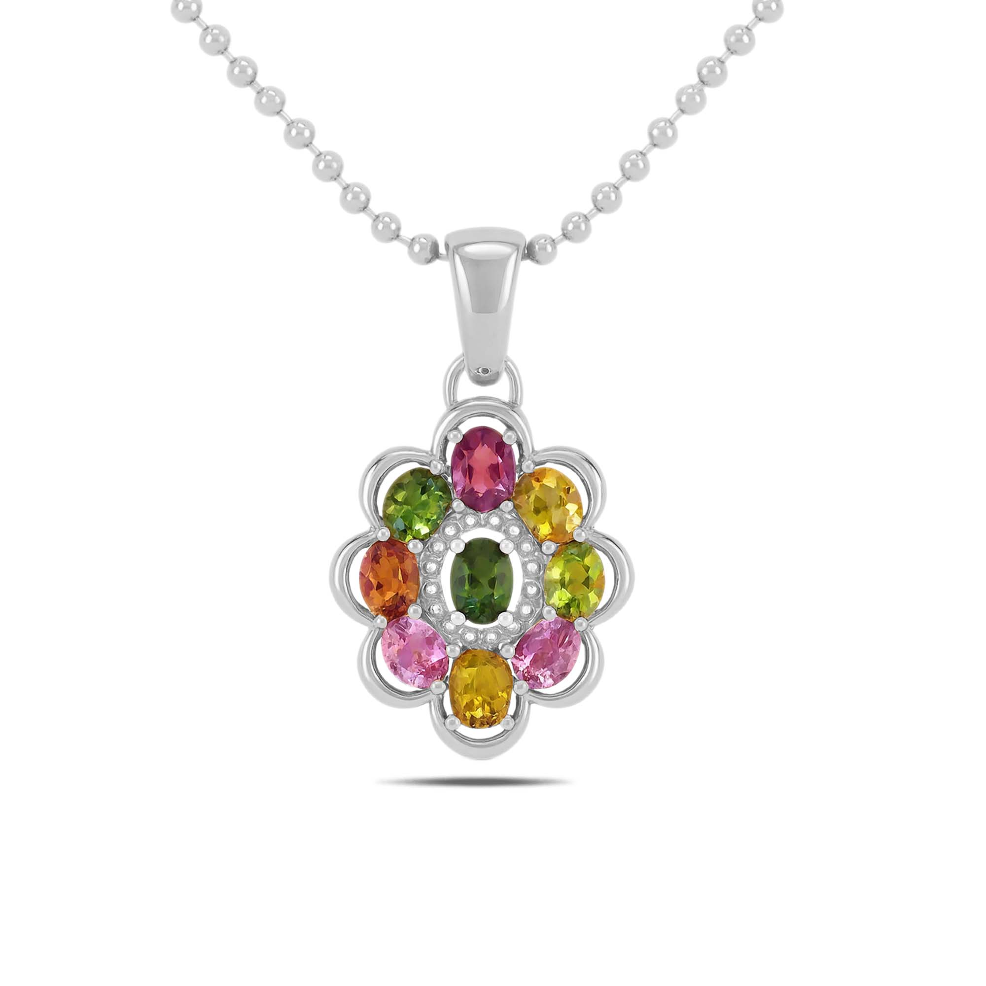 Multi Tourmaline Oval Pendant with Prong Setting