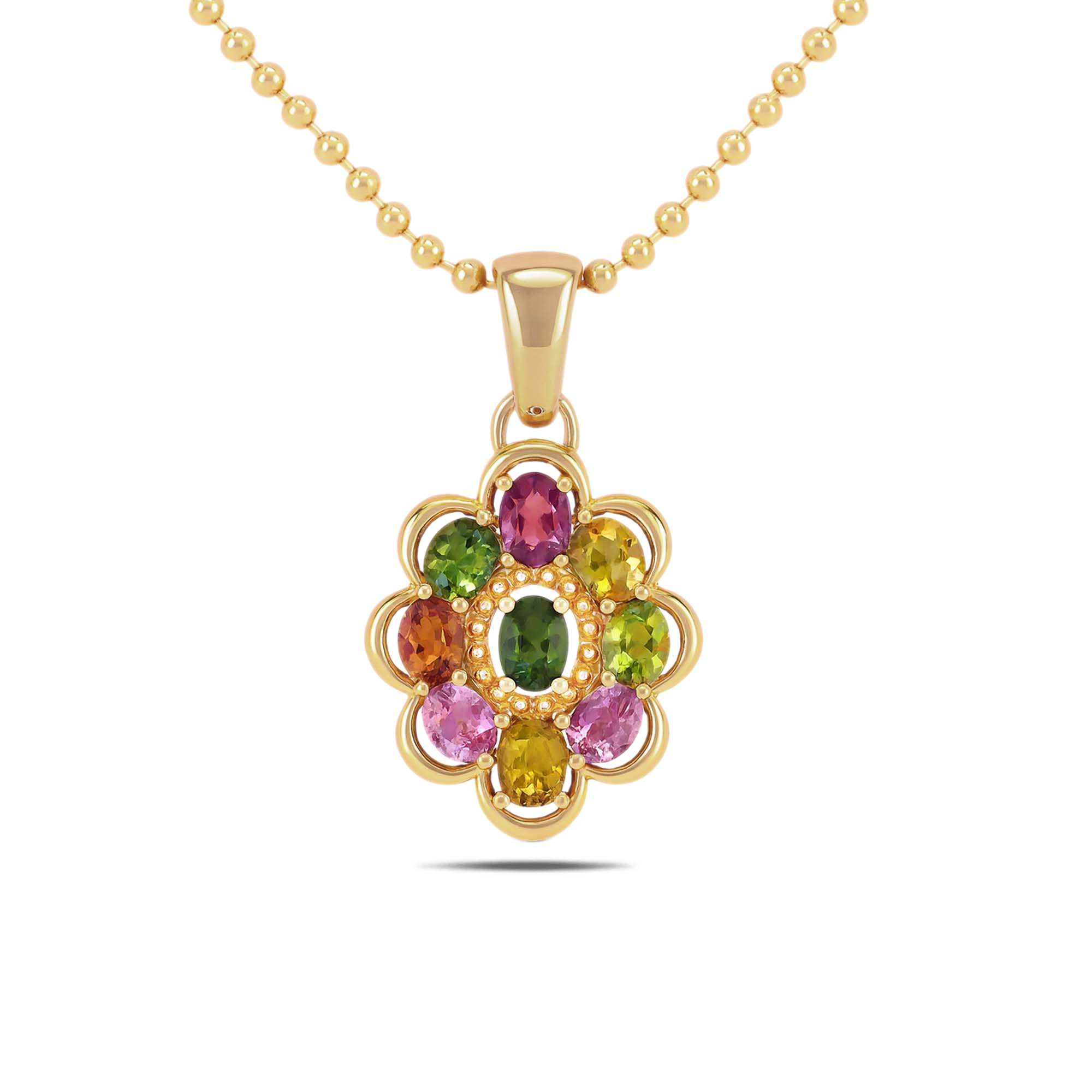 Multi Tourmaline Oval Pendant with Prong Setting