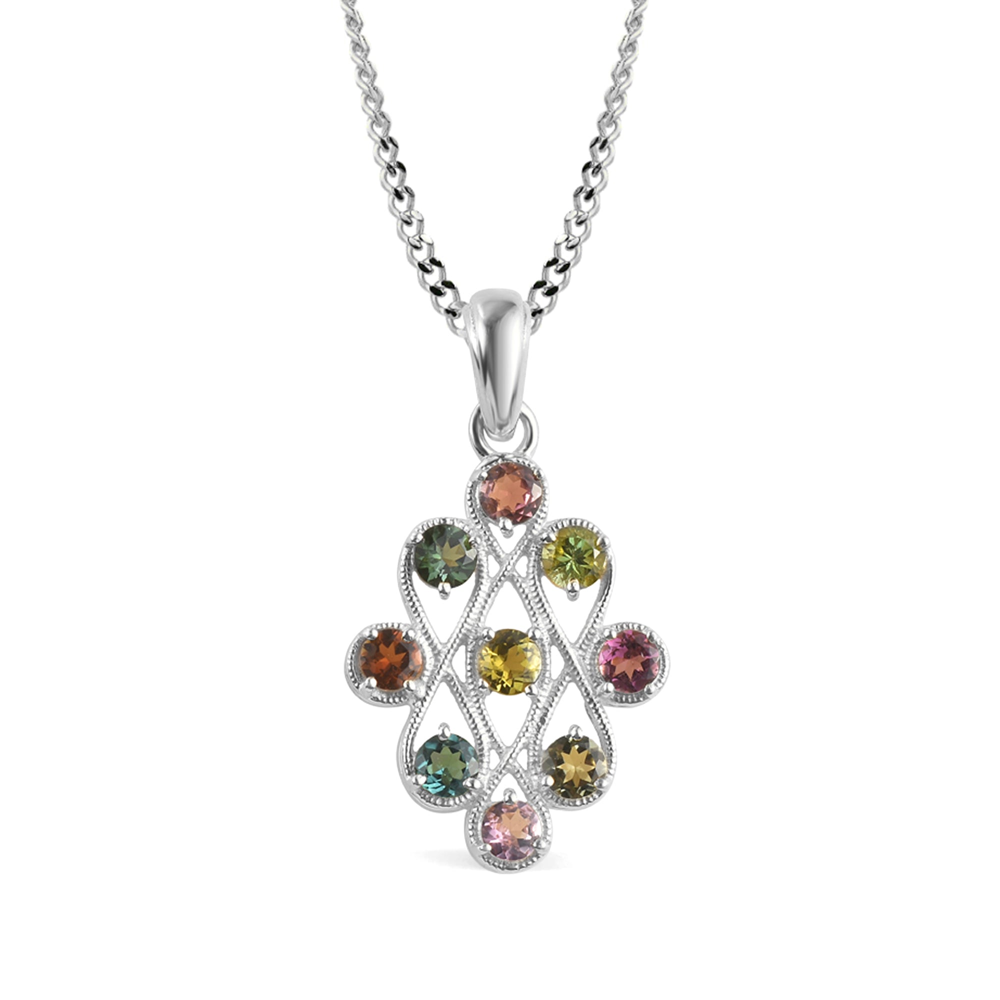Multi Tourmaline Round Pendant with Prong Setting