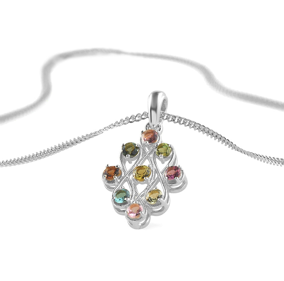 Multi Tourmaline Round Pendant with Prong Setting