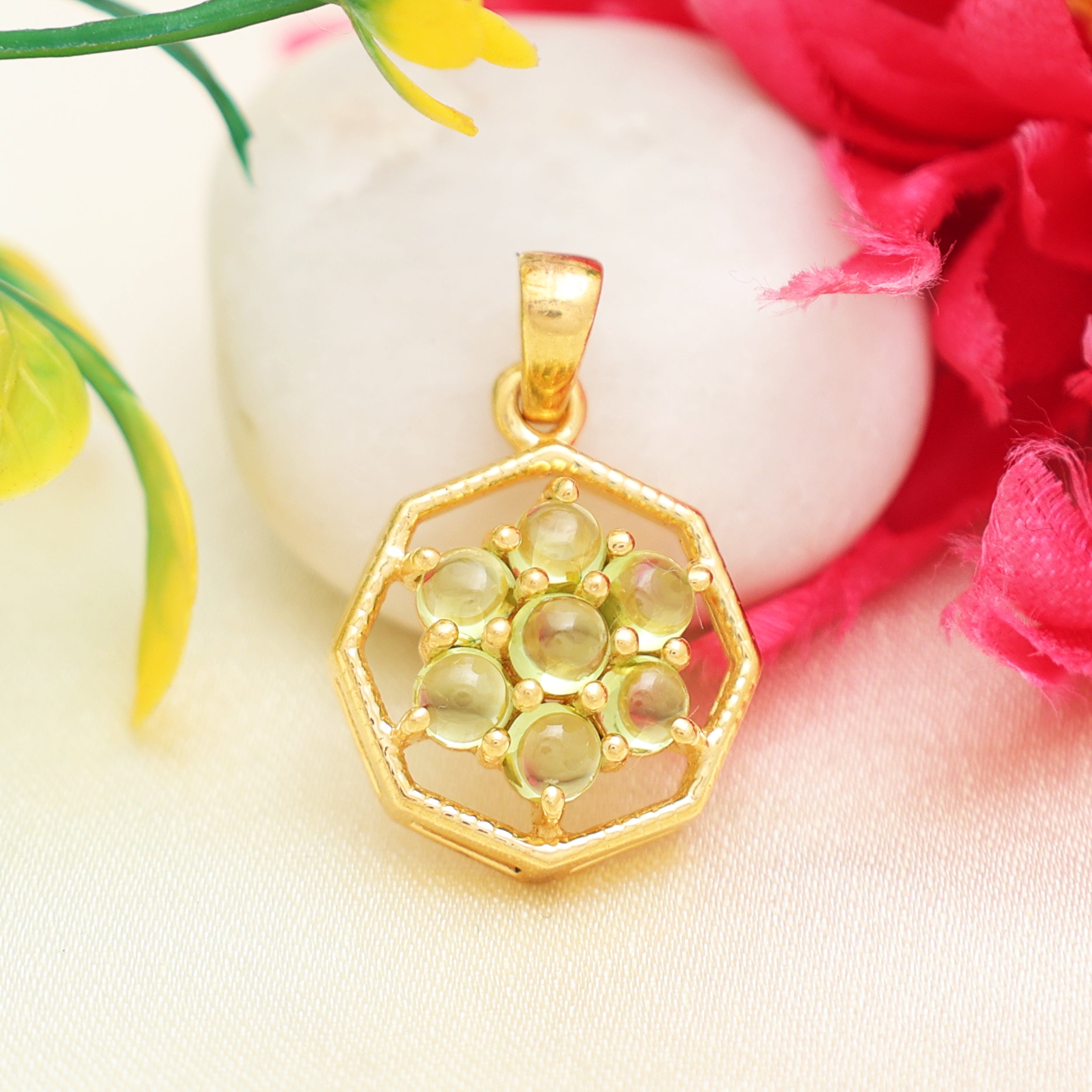 Peridot Round Cabochon with Prong Setting