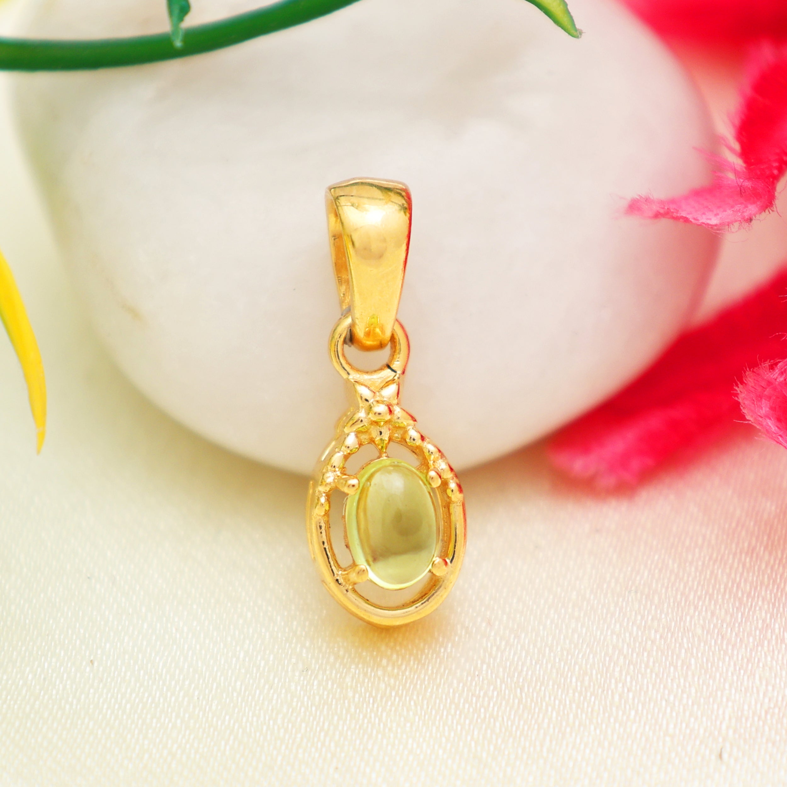 Peridot Oval Pendant with Prong Setting