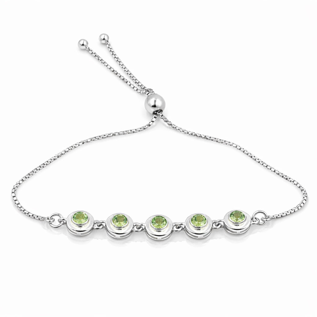 Five Stone Peridot Charm Link Bracelet in 925 Silver