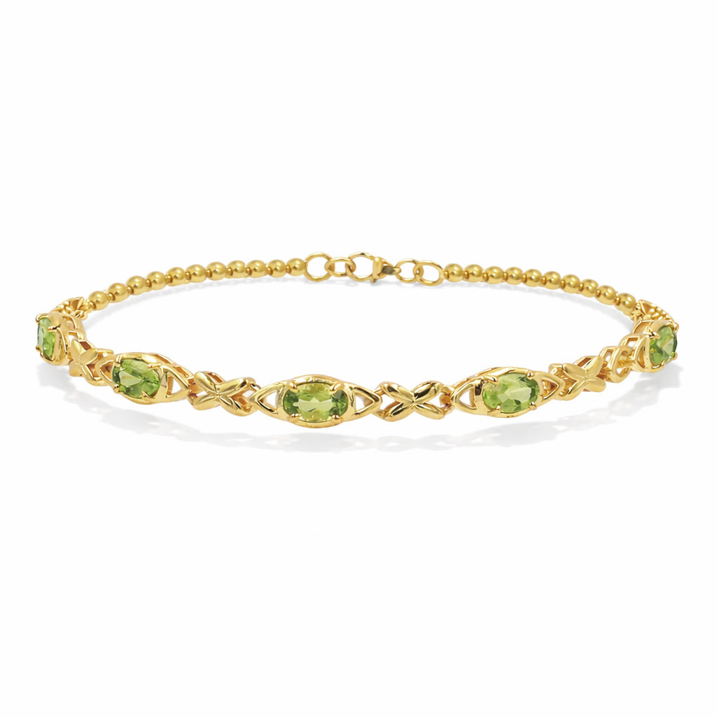 Oval Peridot Charm Link Bracelet with 5 Stones in 925 Silver