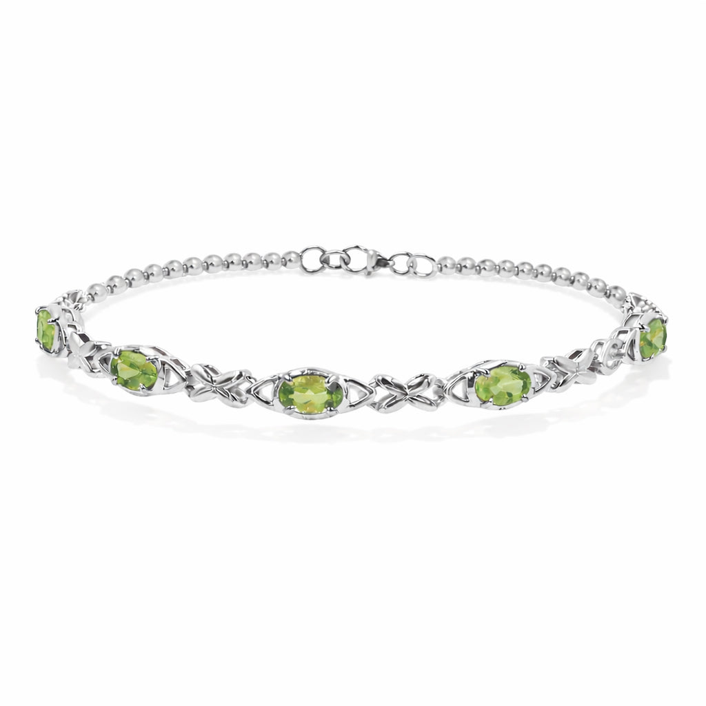 Oval Peridot Charm Link Bracelet with 5 Stones in 925 Silver