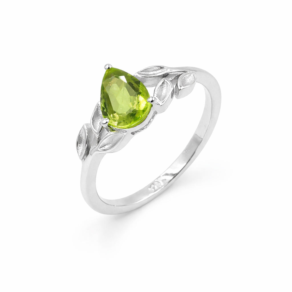 Silver 925 Leaf-Inspired Peridot Ring