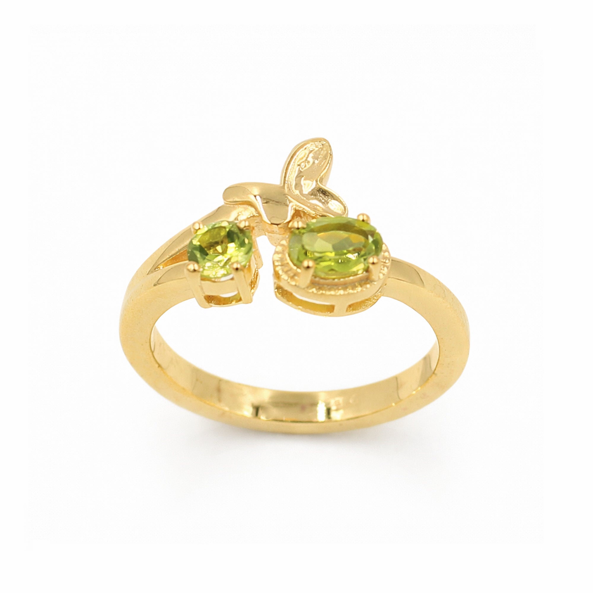 Silver 925 Butterfly Peridot Ring with Round & Oval Stones