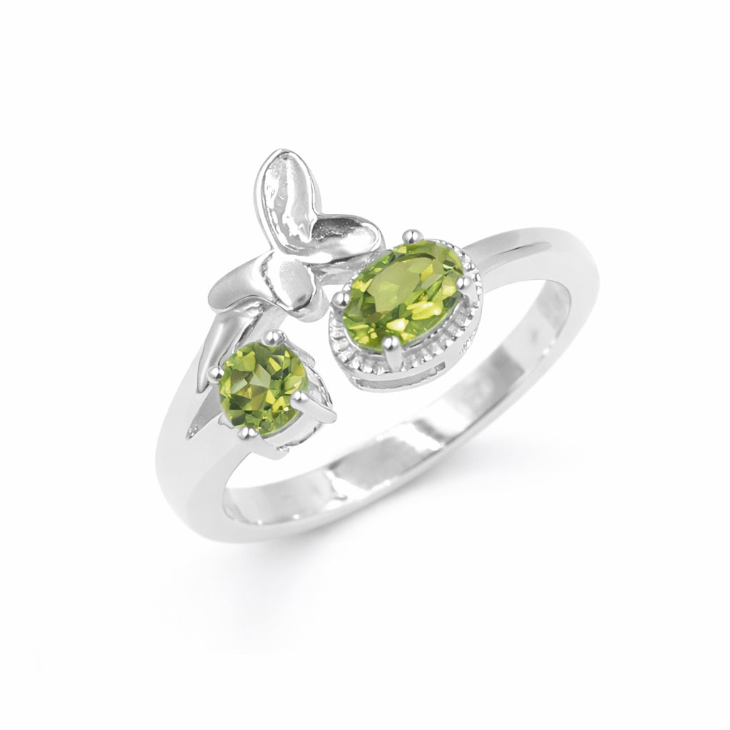 Silver 925 Butterfly Peridot Ring with Round & Oval Stones
