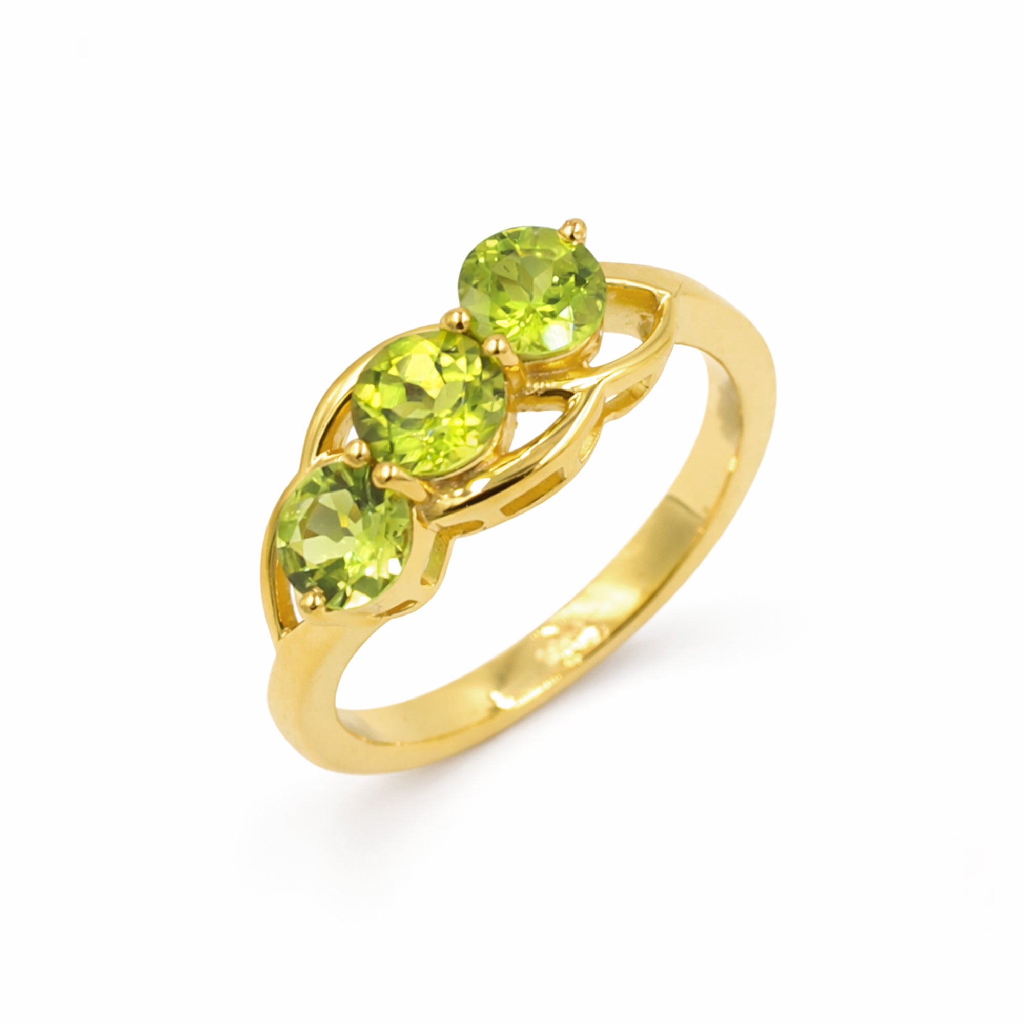 Silver 925 Peridot Trilogy Ring – Three Stone Designer