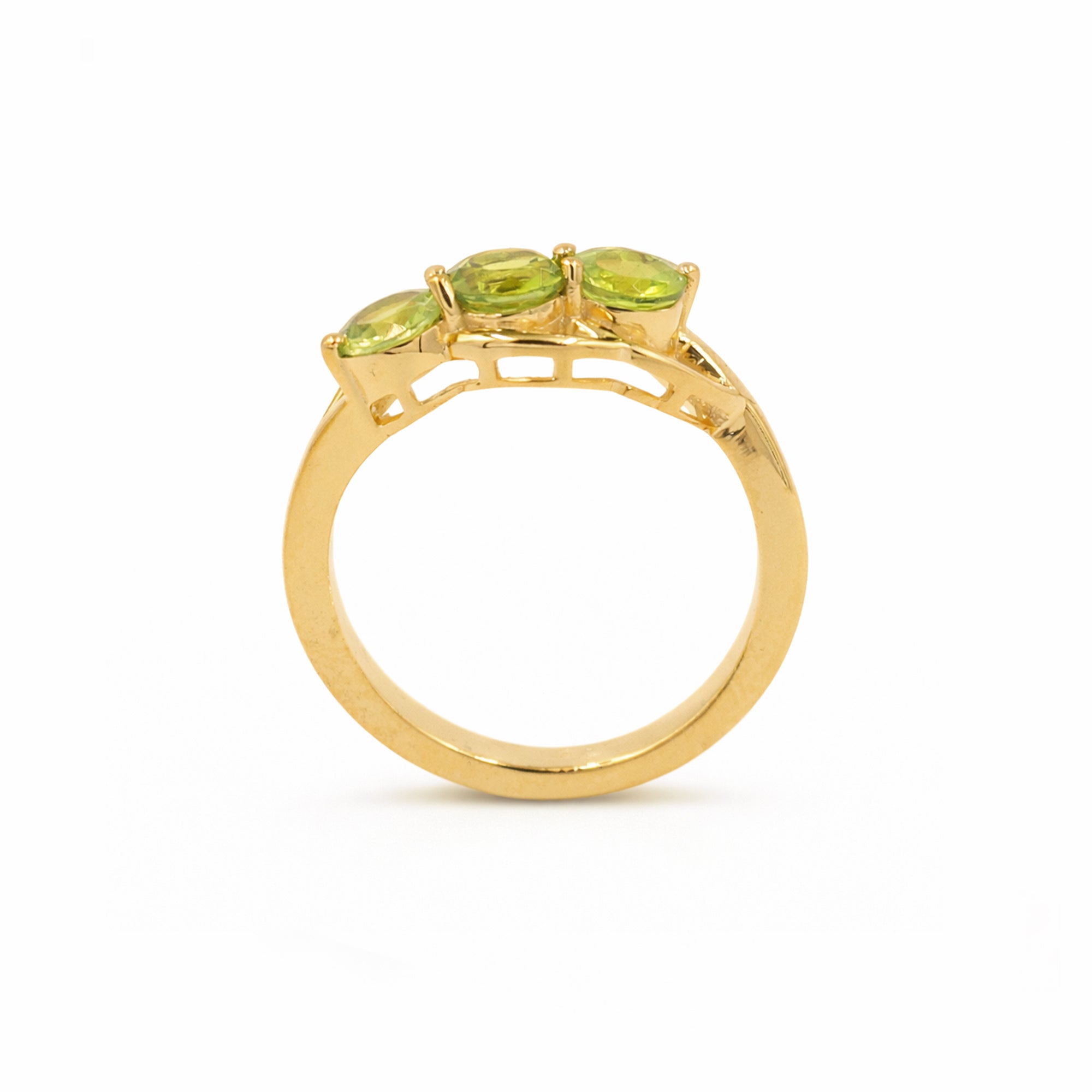 Silver 925 Peridot Trilogy Ring – Three Stone Designer