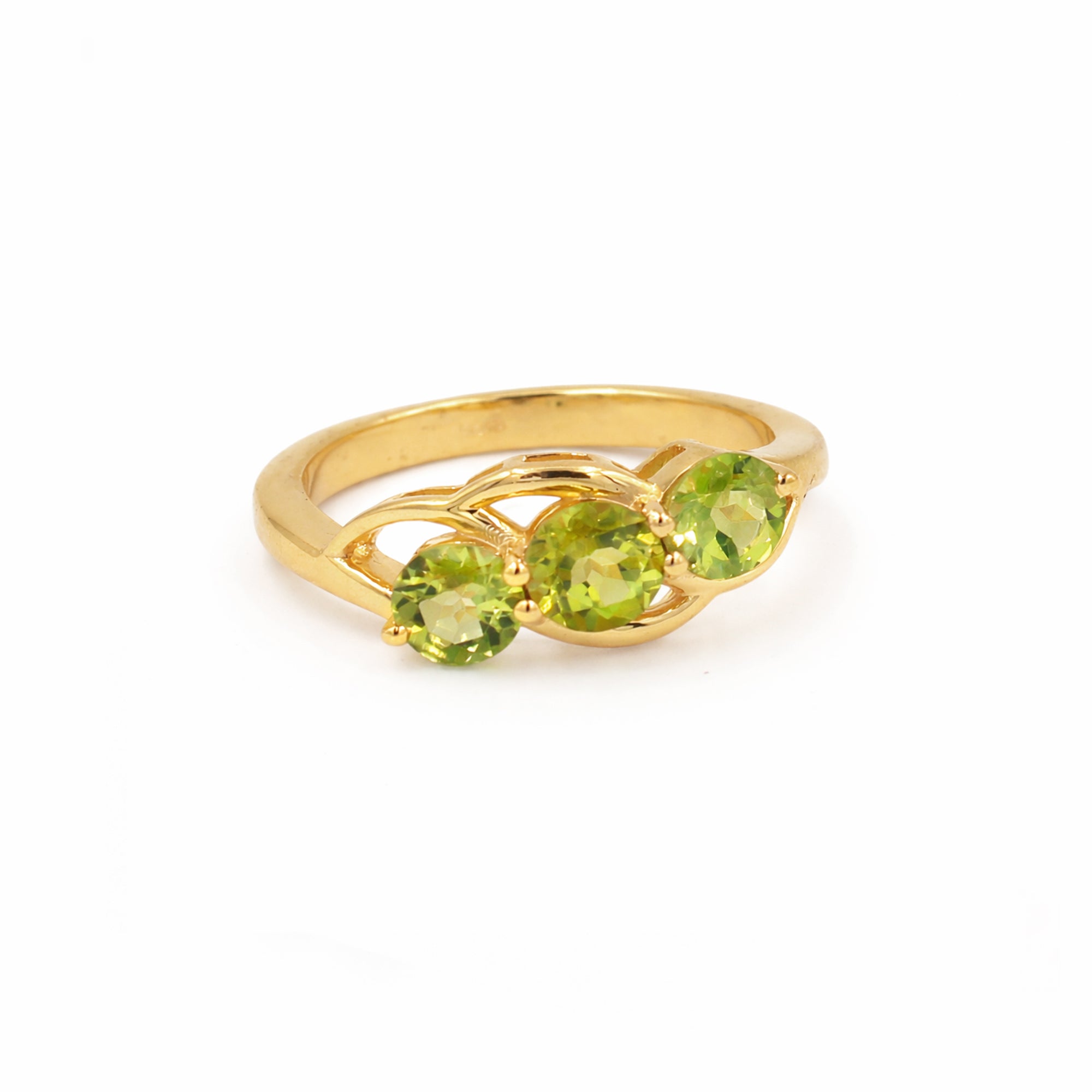 Silver 925 Peridot Trilogy Ring – Three Stone Designer