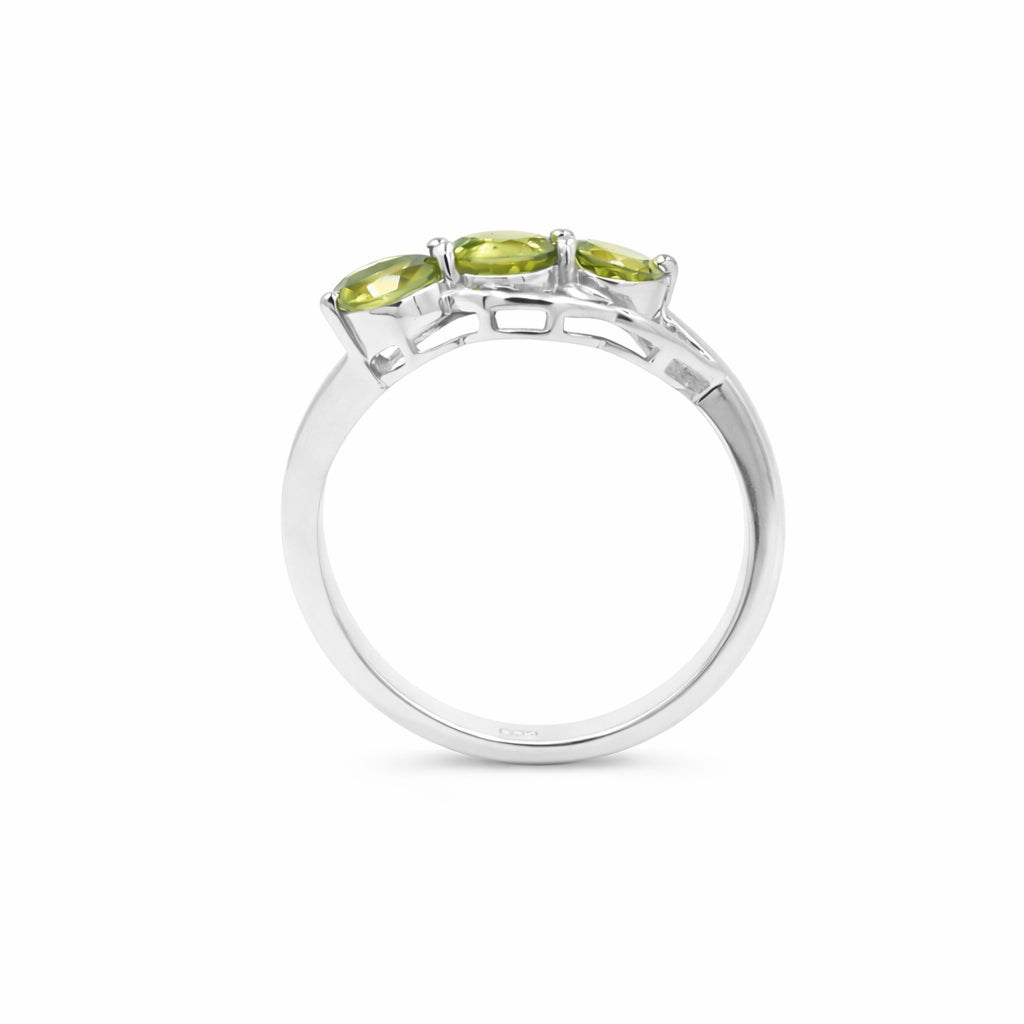 Silver 925 Peridot Trilogy Ring – Three Stone Designer