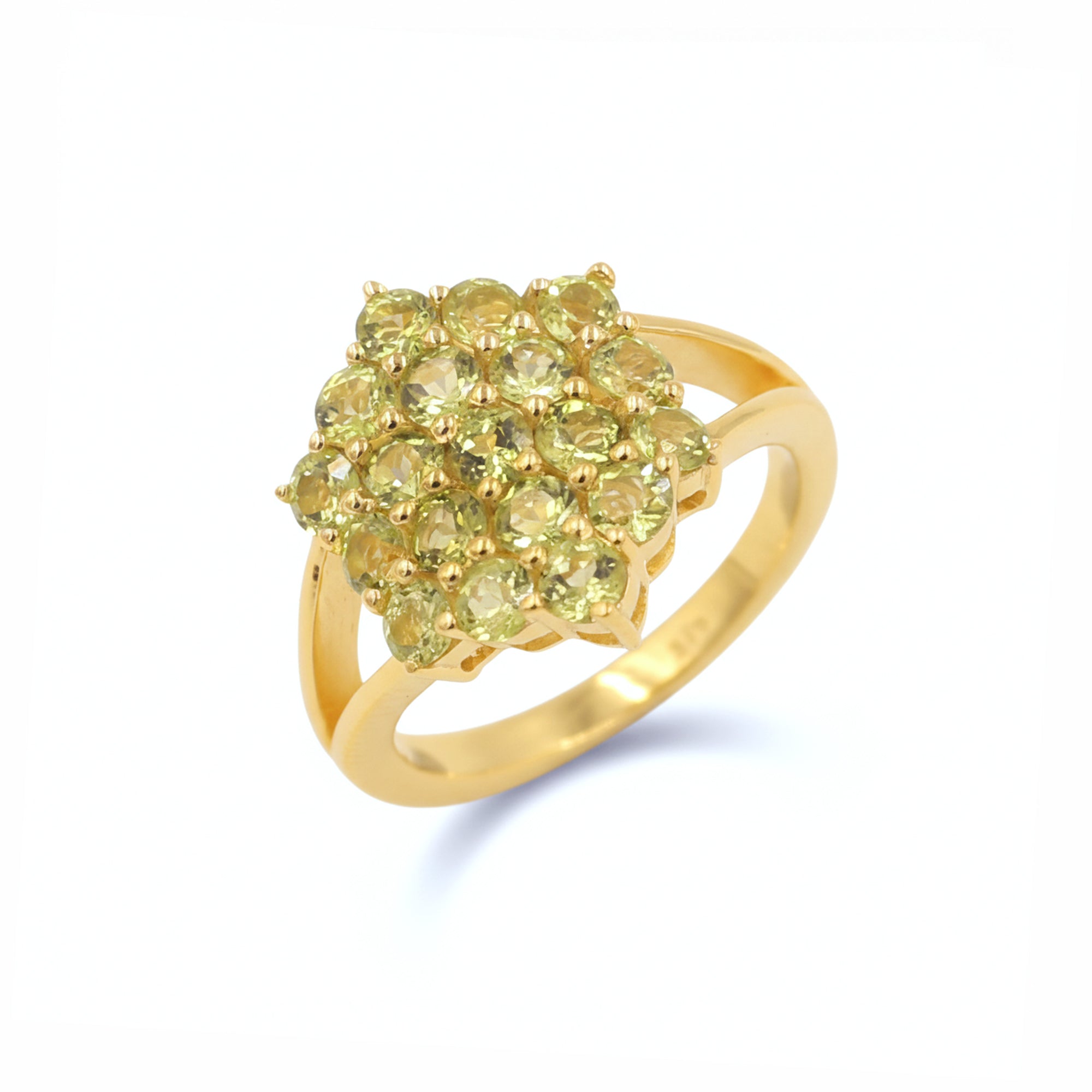 Natural Peridot Round Honeycomb Statement Ring in silver 925