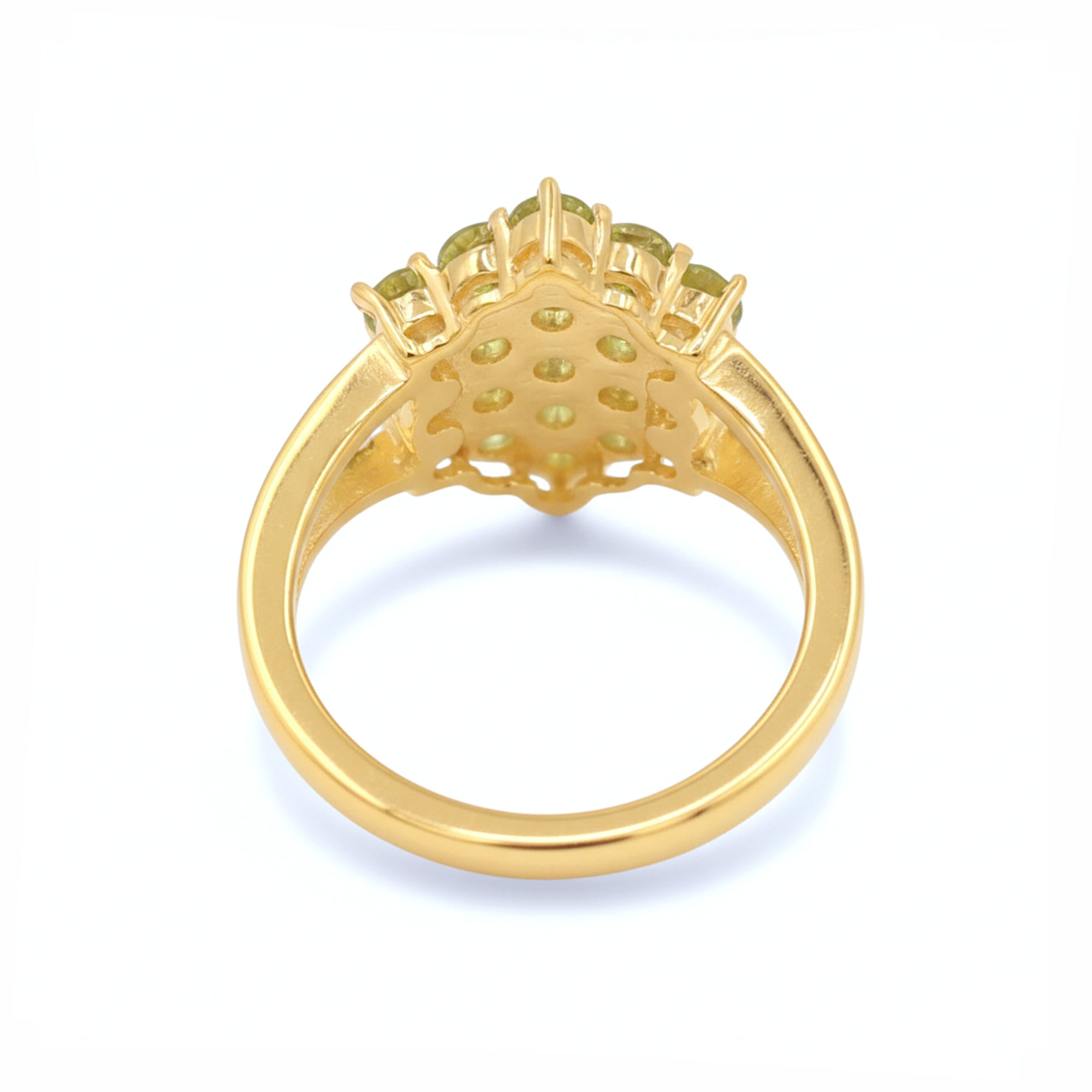 Natural Peridot Round Honeycomb Statement Ring in silver 925